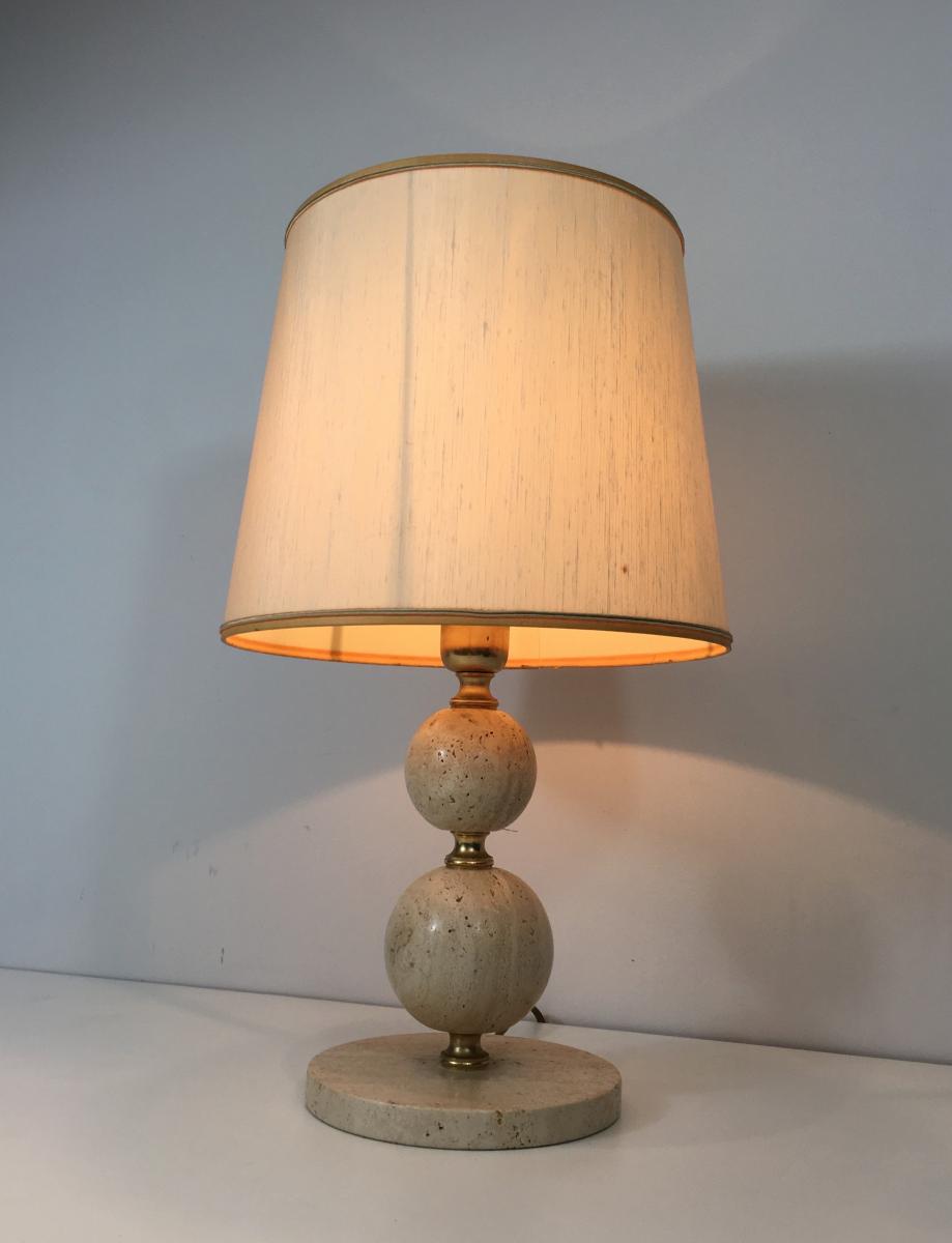 Travertin And Brass Table Lamp. Circa 1970 -photo-8