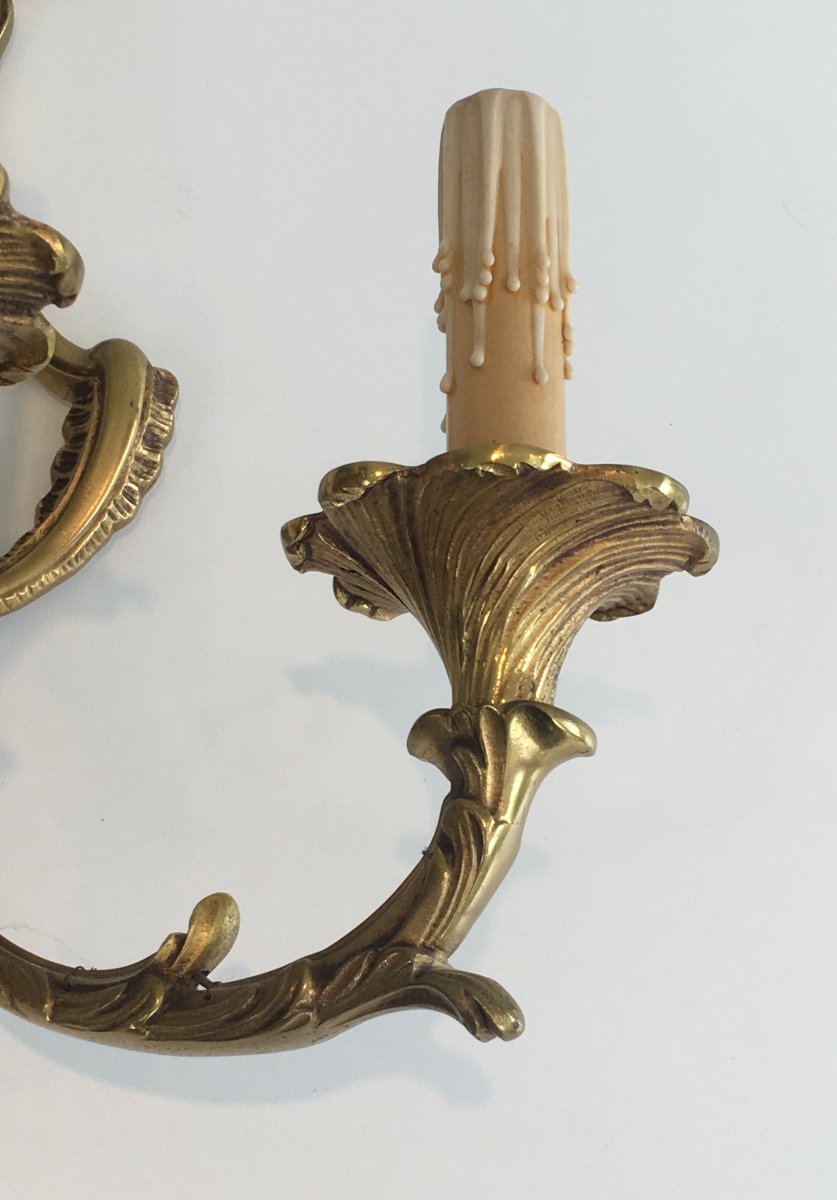 Paire d'Appliques De Style Louis XV En Bronze à 3 Bras De Lumière. Vers 1960-photo-4