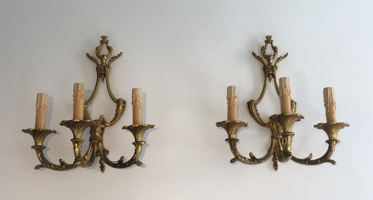 Paire d'Appliques De Style Louis XV En Bronze à 3 Bras De Lumière. Vers 1960-photo-8