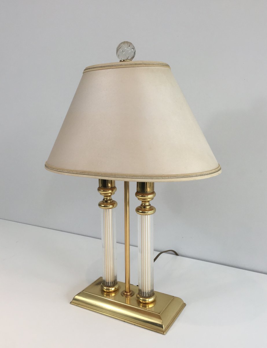 Le Dauphin.lampe De Style Bouillotte En Métal Doré, Plexiglass Et Verre. Vers 1970 -photo-2