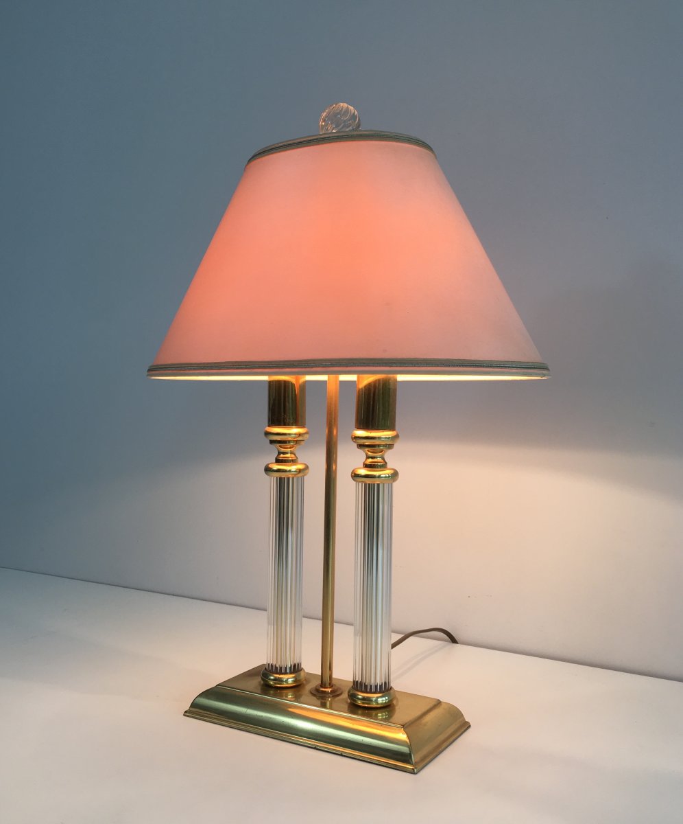 Le Dauphin.lampe De Style Bouillotte En Métal Doré, Plexiglass Et Verre. Vers 1970 -photo-8