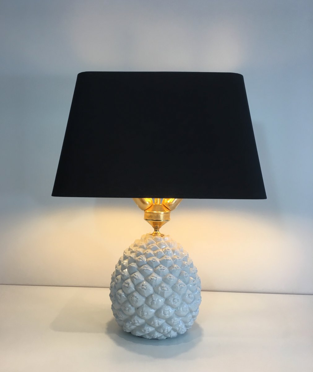 Lampe Ananas Design En Porcelaine. Italie. Vers 1970-photo-3