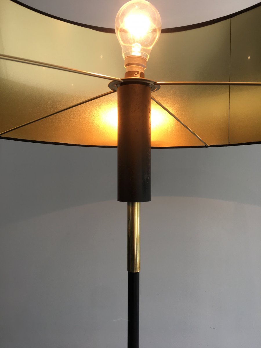 Black Lacquered And Brass Design Floor Lamp. French. Circa 1950-photo-4