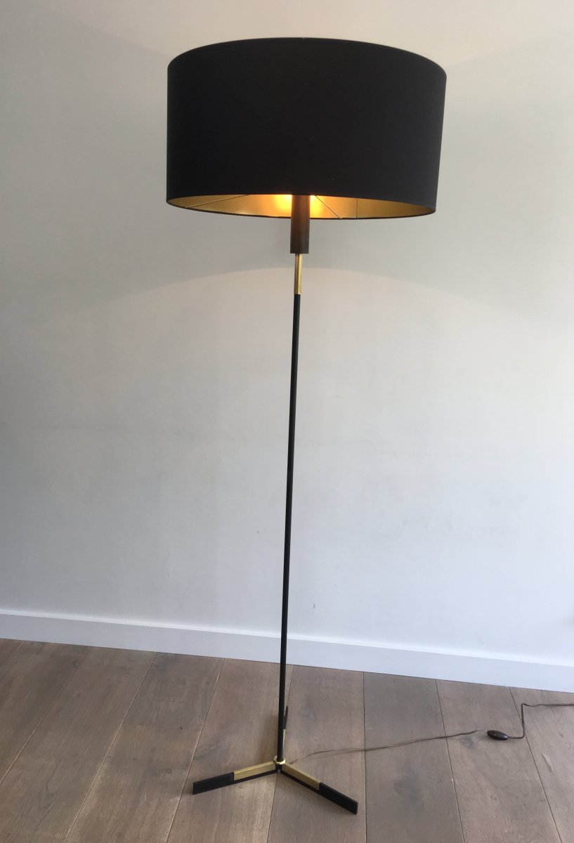 Black Lacquered And Brass Design Floor Lamp. French. Circa 1950-photo-8