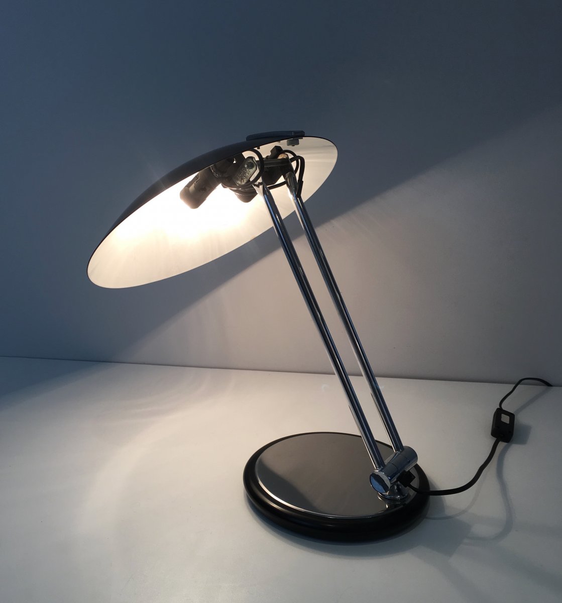 Design Adjustable Chrome And Black Lacquered Desk Lamp. Circa 1970-photo-2