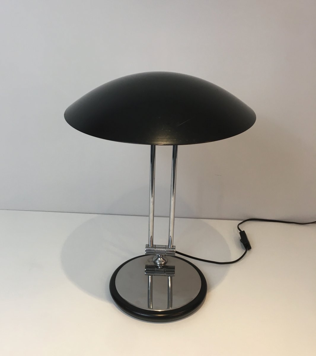 Design Adjustable Chrome And Black Lacquered Desk Lamp. Circa 1970-photo-5