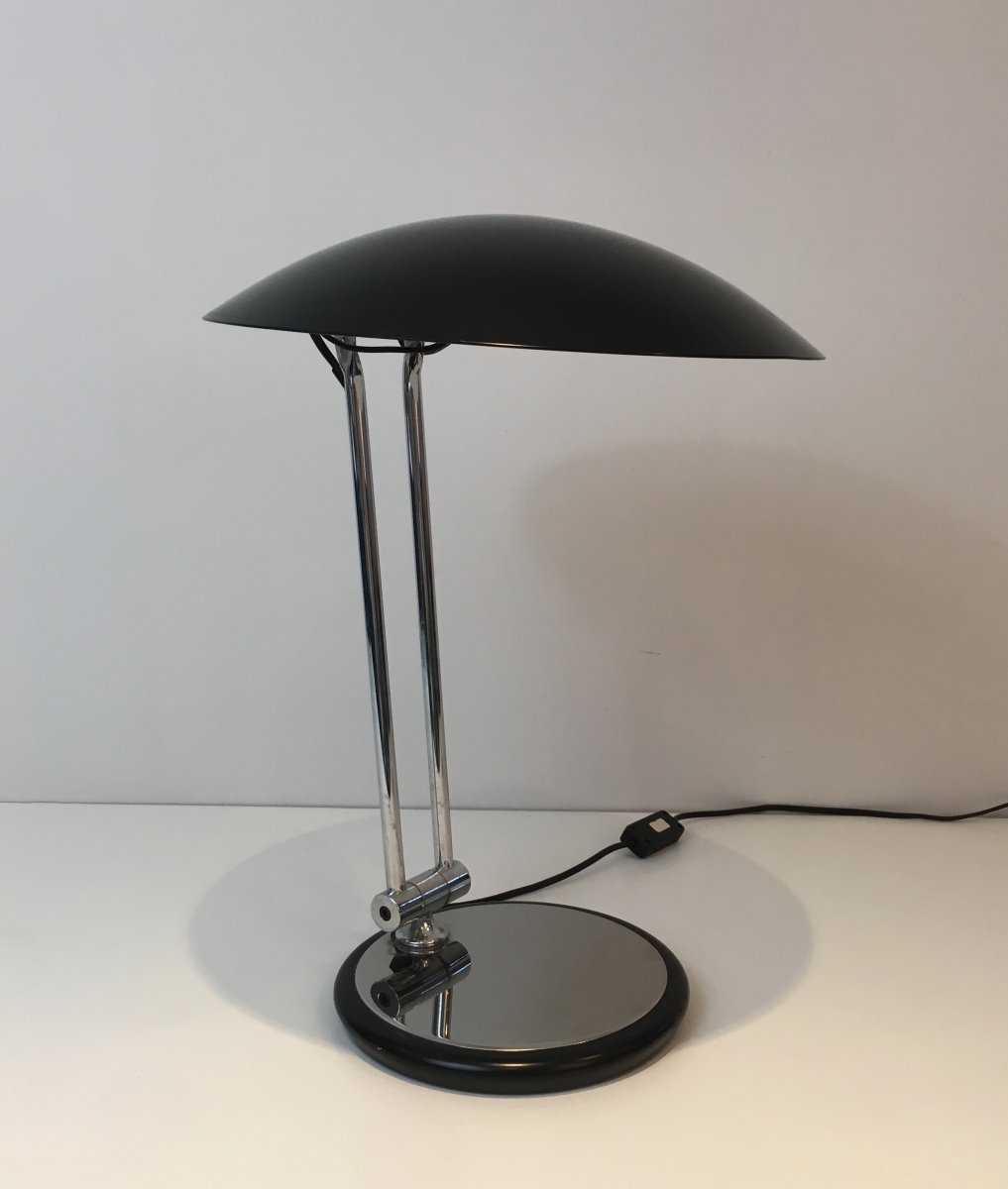 Design Adjustable Chrome And Black Lacquered Desk Lamp. Circa 1970-photo-6