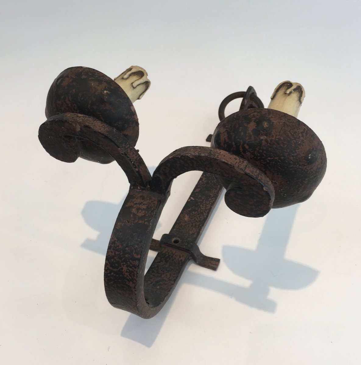 Set Of 3 Wrought Iron Sconces. French. Circa 1950. Can Also Be Sold Per Unit Or As A Pair-photo-7