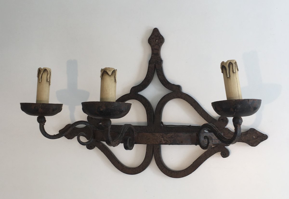 Large Wrought Iron Wall Sconce. French. Circa 1950-photo-3