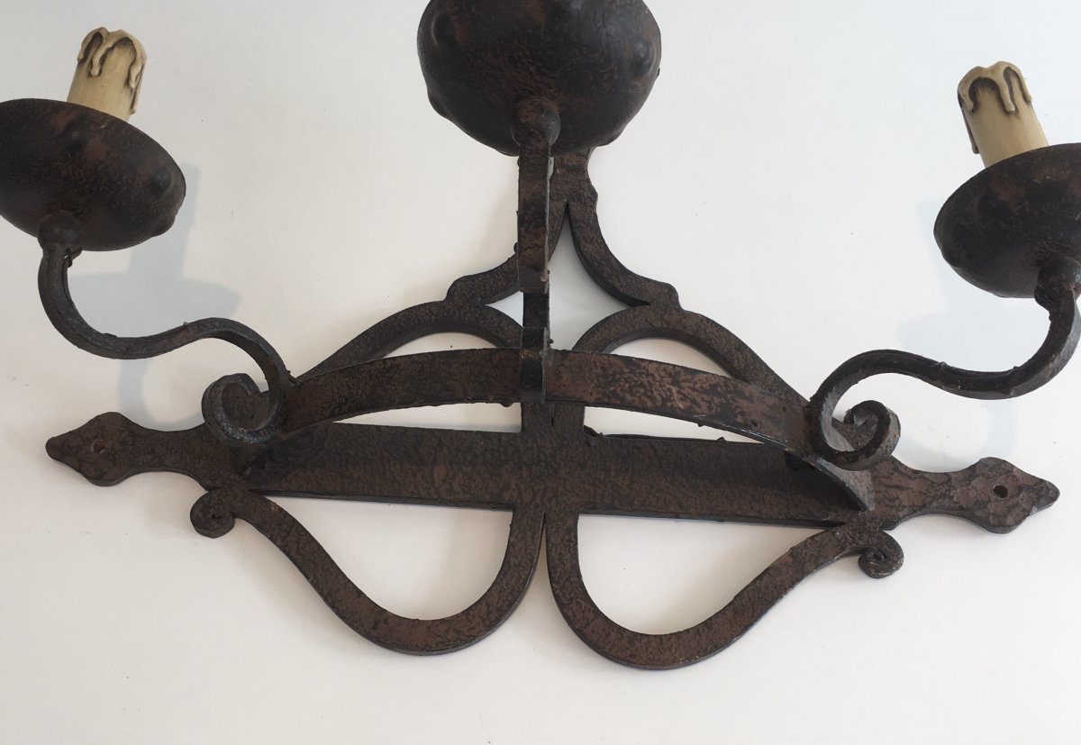 Large Wrought Iron Wall Sconce. French. Circa 1950-photo-4