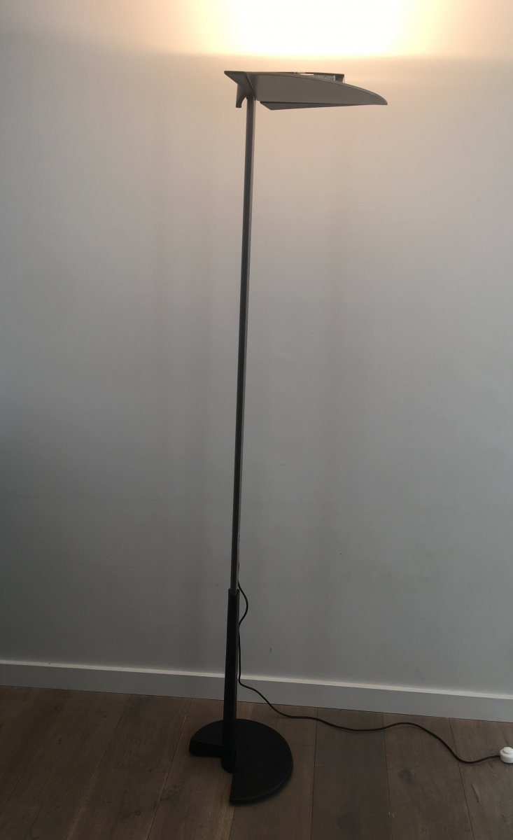 Bruno Gecchelin For Gruppo Skipper. Floor Lamp In Grey Enamel With Mat Black Rubber Details-photo-4