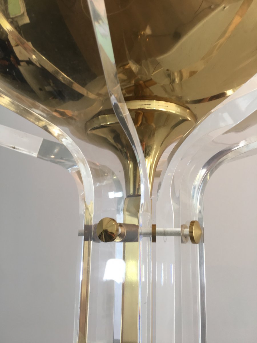 Rare Plexiglass And Gilt Brass Floor Lamp. Italy. Circa 1970-photo-2