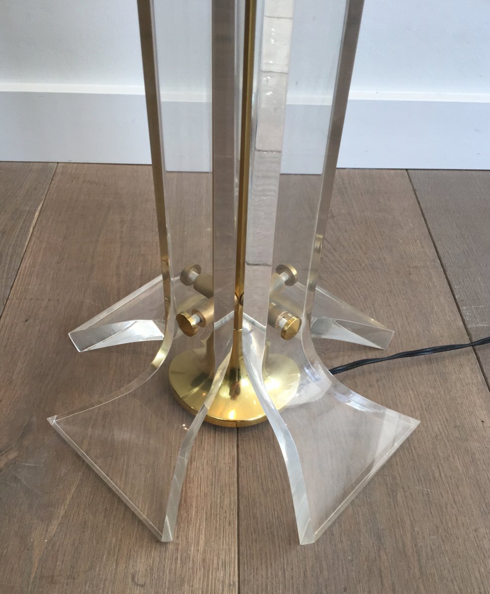 Rare Plexiglass And Gilt Brass Floor Lamp. Italy. Circa 1970-photo-4