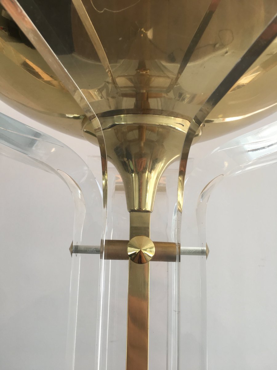 Rare Plexiglass And Gilt Brass Floor Lamp. Italy. Circa 1970-photo-5