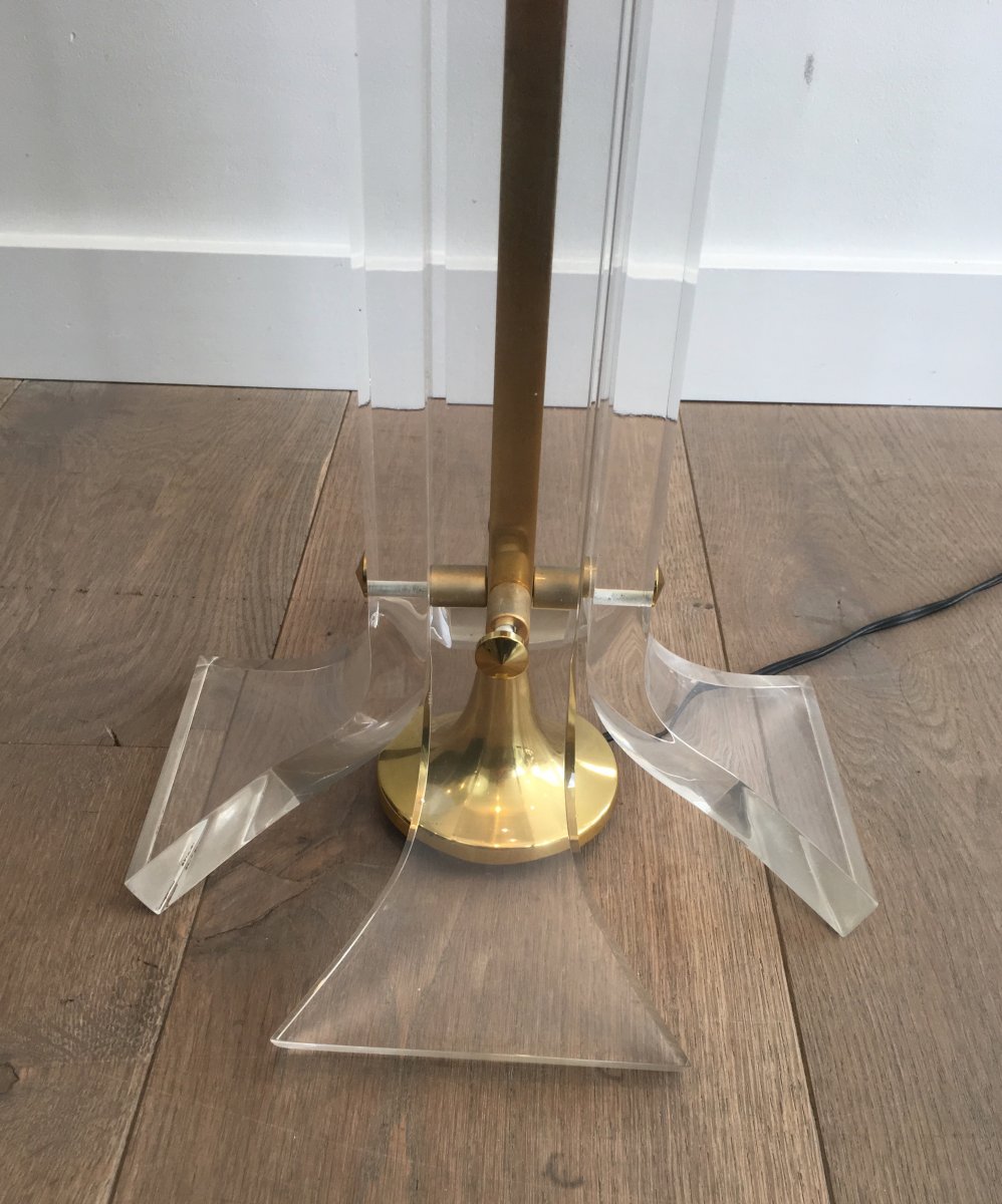 Rare Plexiglass And Gilt Brass Floor Lamp. Italy. Circa 1970-photo-6