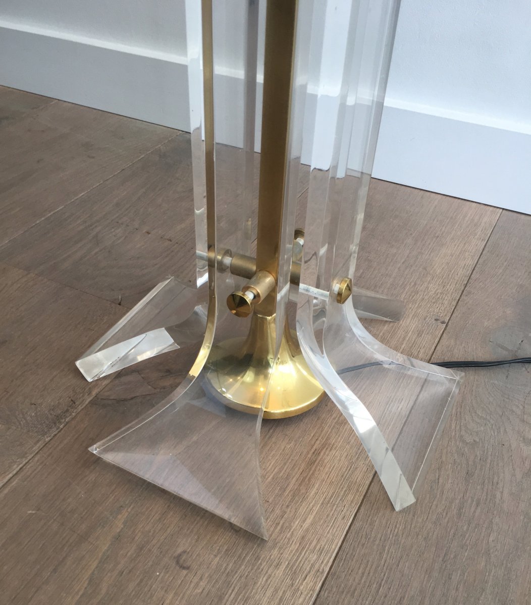 Rare Plexiglass And Gilt Brass Floor Lamp. Italy. Circa 1970-photo-7