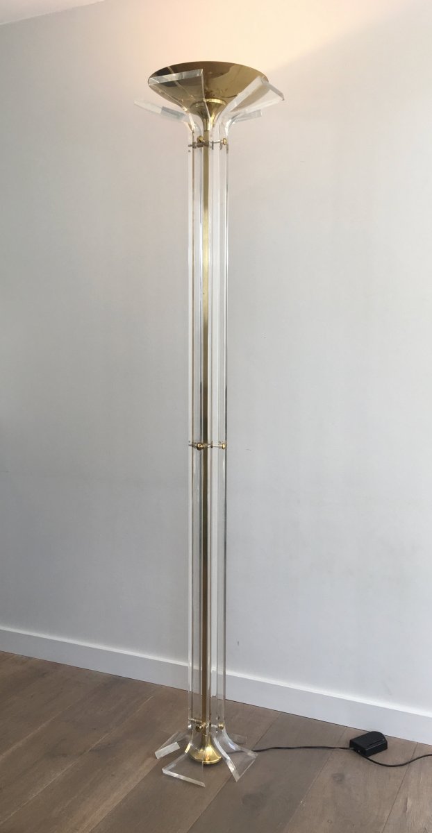 Rare Plexiglass And Gilt Brass Floor Lamp. Italy. Circa 1970