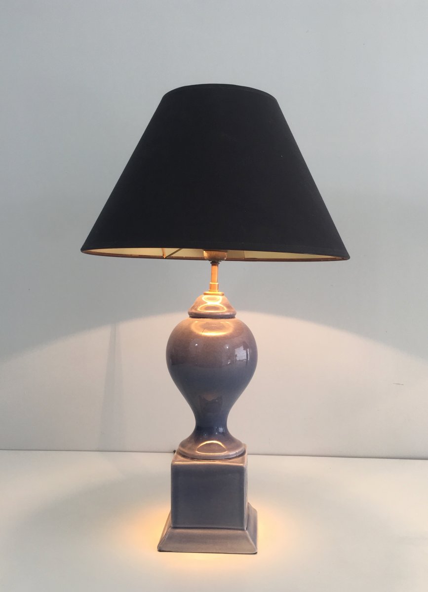 Pair Of Blue Ceramic Baluster Table Lamps. French. Circa 1970-photo-2