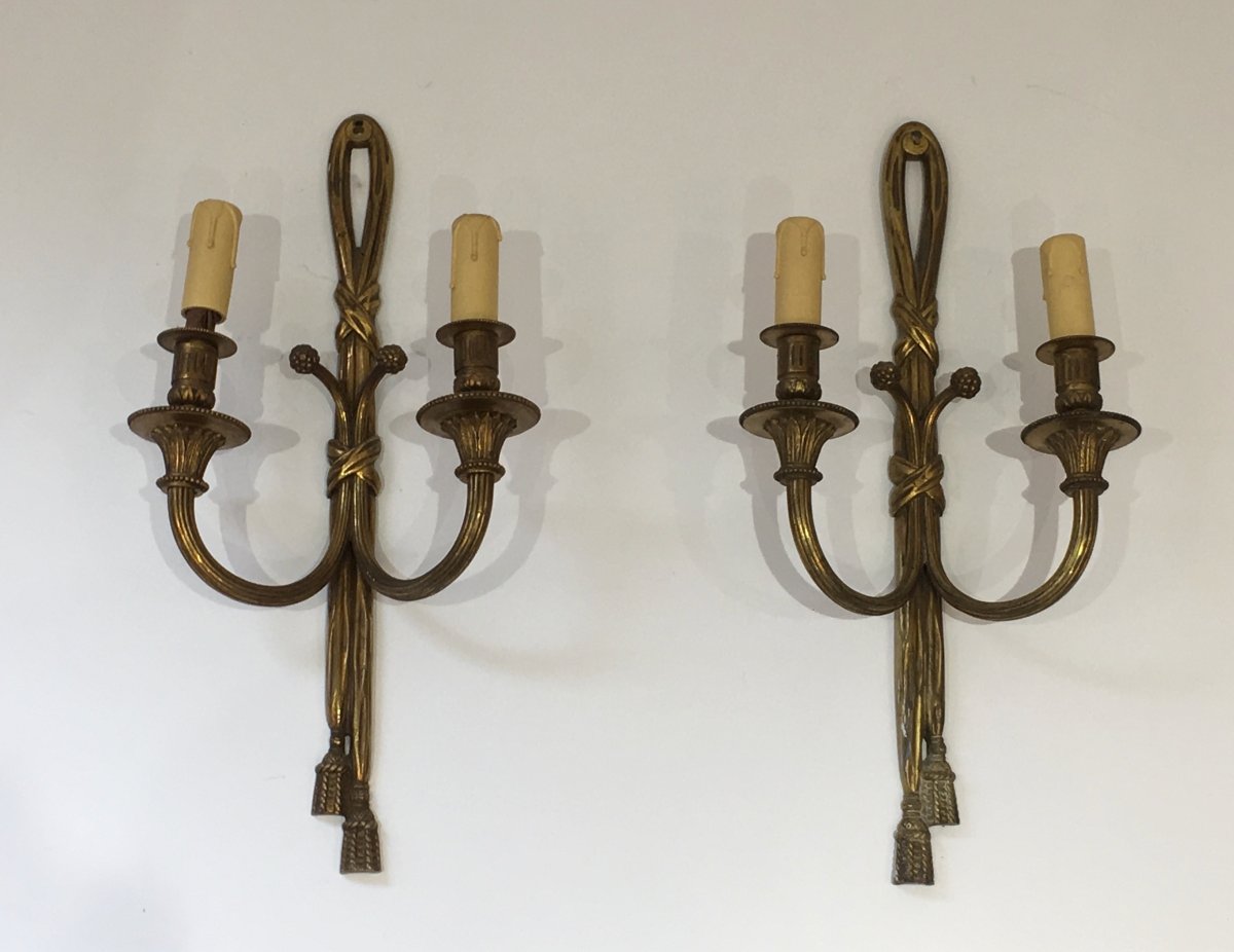 Louis The 16th Style Bronze Wall Sconces. French. Circa 1940