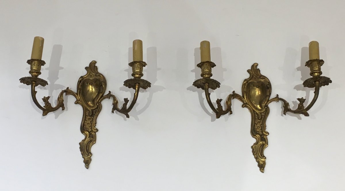 Pair Of Louis The 15th Style Bronze Wall Sconces. French. Circa 1920-photo-8