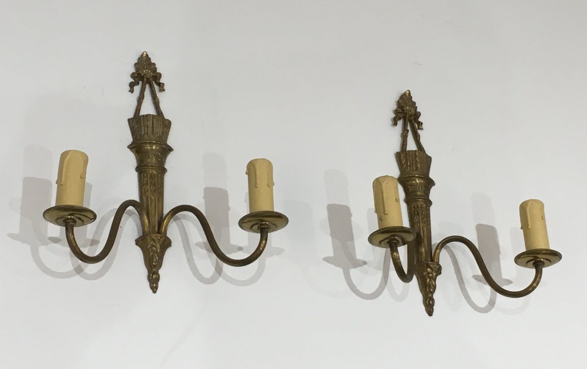 Pair Of Louis The 16th Style Bronze Wall Lights  With Quiver And Ribbons. French-photo-2