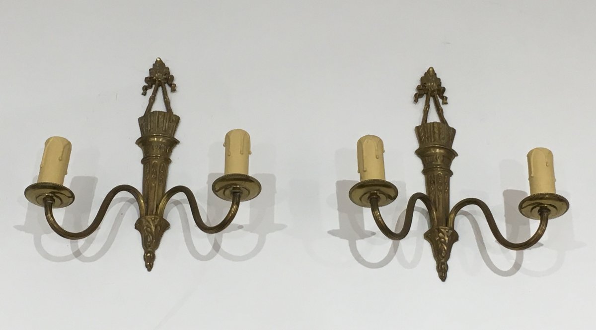 Pair Of Louis The 16th Style Bronze Wall Lights  With Quiver And Ribbons. French-photo-3