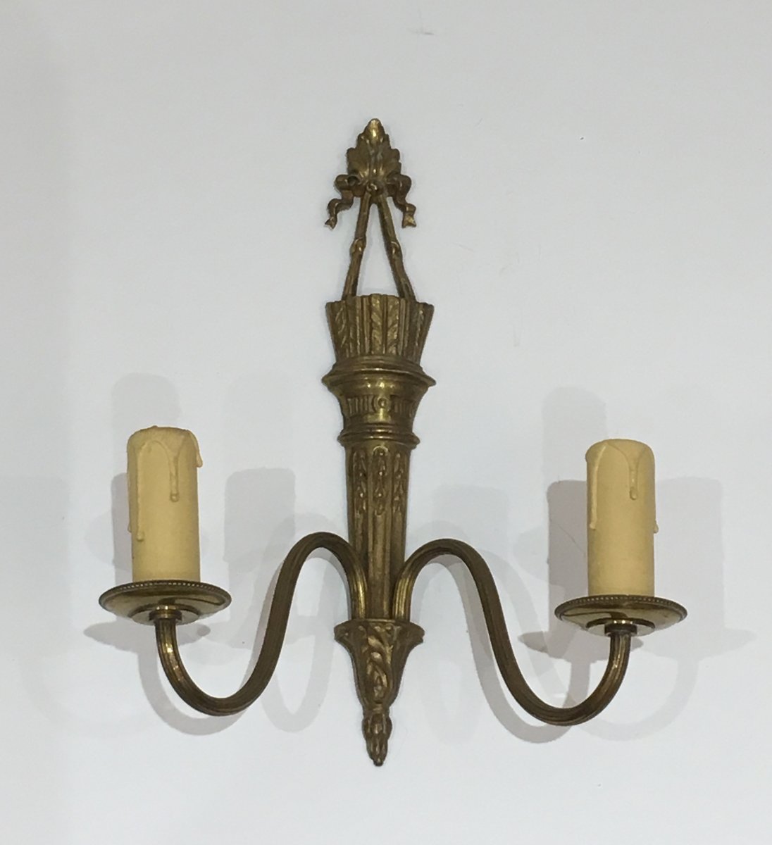 Pair Of Louis The 16th Style Bronze Wall Lights  With Quiver And Ribbons. French-photo-1