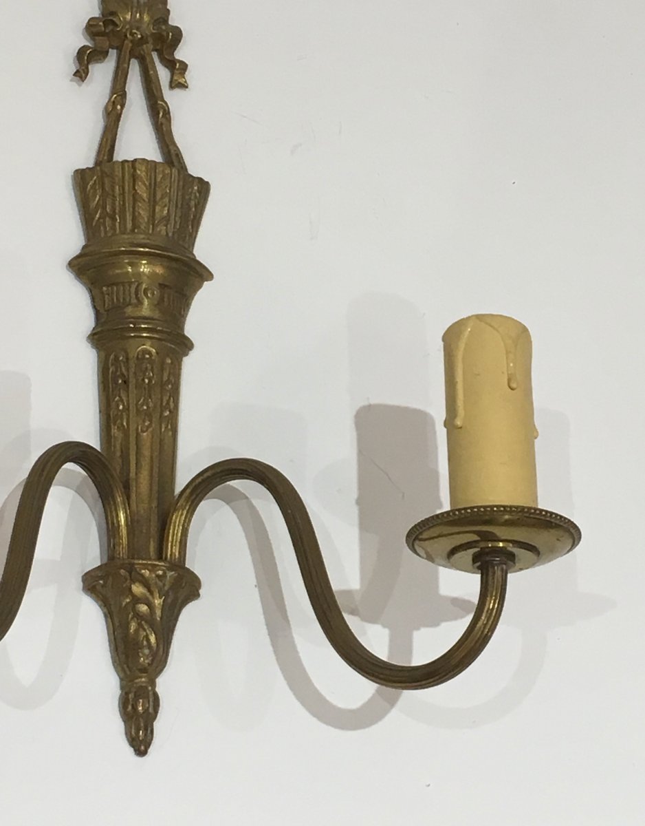 Pair Of Louis The 16th Style Bronze Wall Lights  With Quiver And Ribbons. French-photo-4