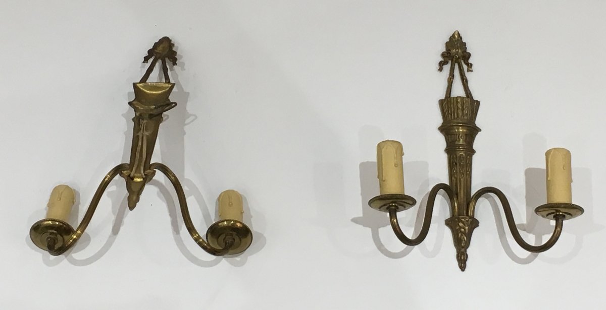 Pair Of Louis The 16th Style Bronze Wall Lights  With Quiver And Ribbons. French-photo-6