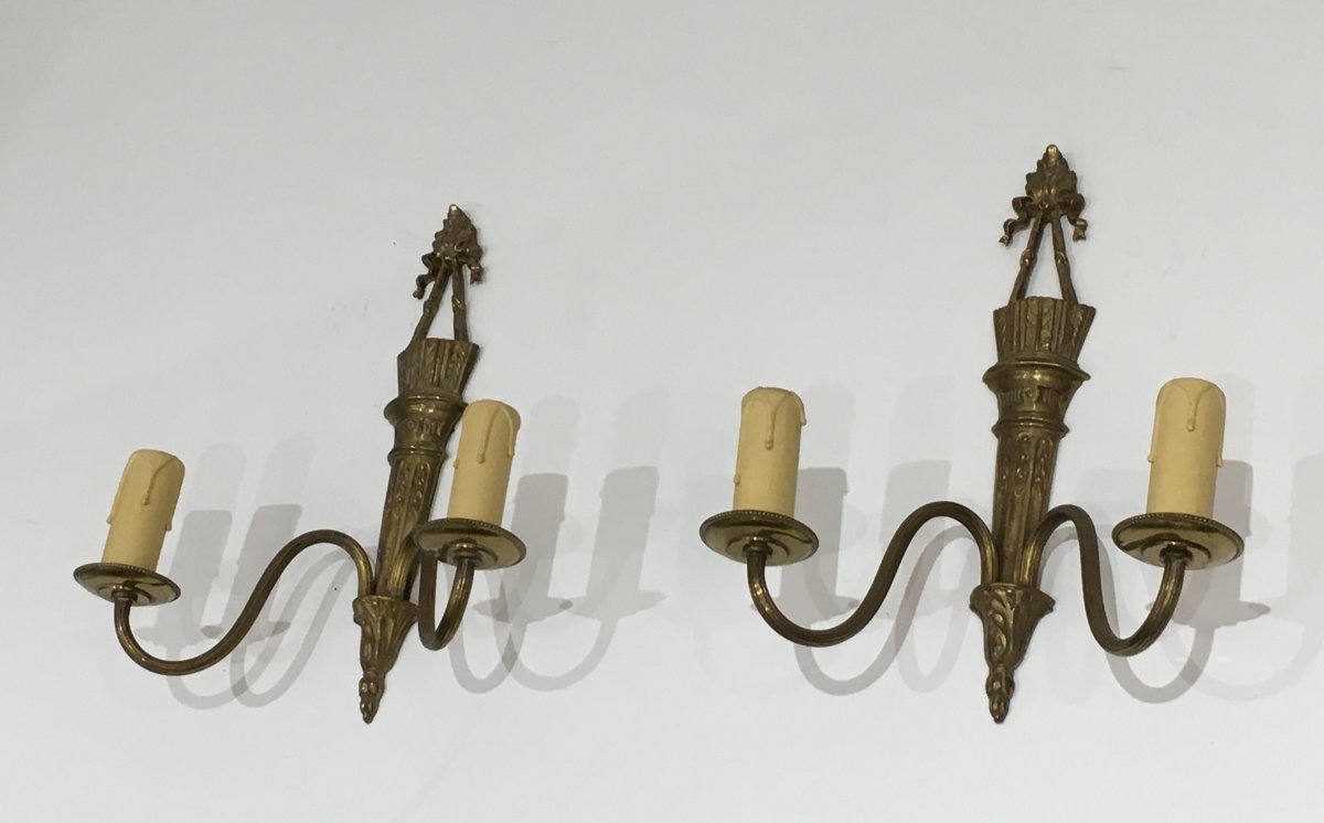 Pair Of Louis The 16th Style Bronze Wall Lights  With Quiver And Ribbons. French-photo-7