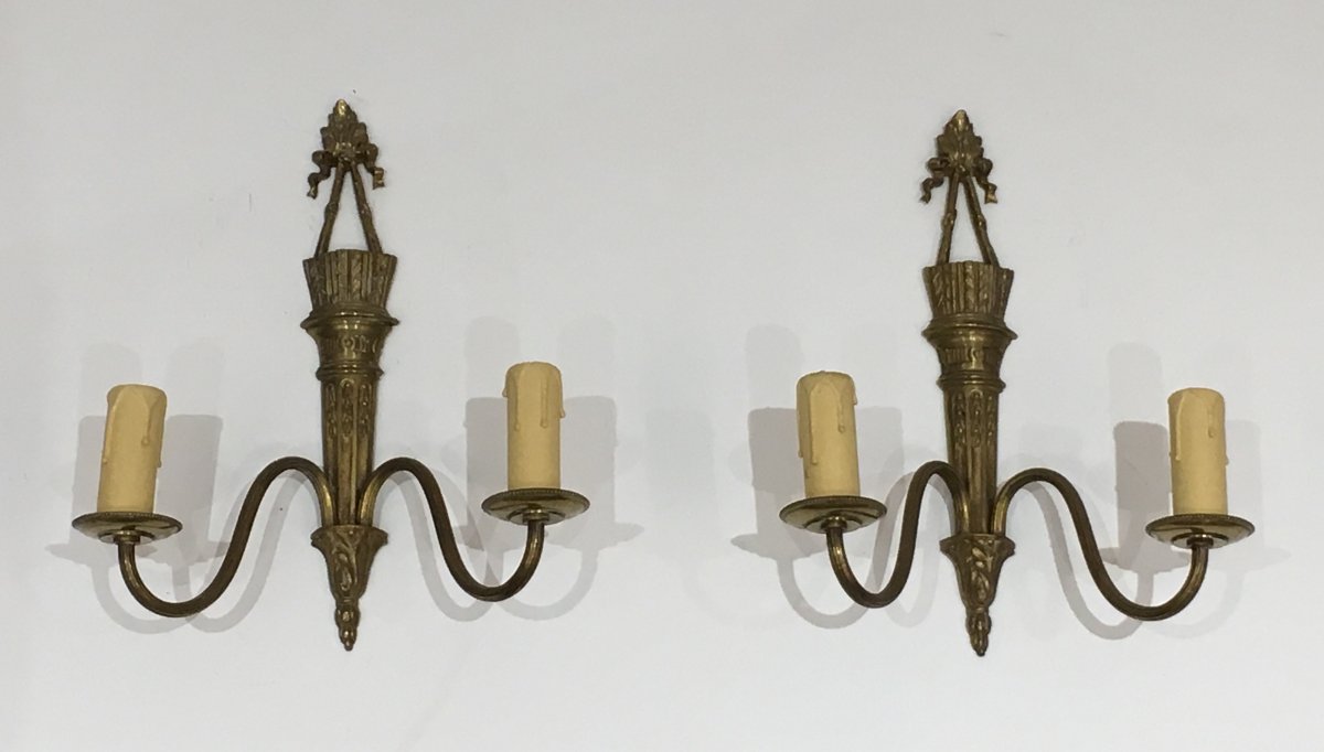 Pair Of Louis The 16th Style Bronze Wall Lights  With Quiver And Ribbons. French