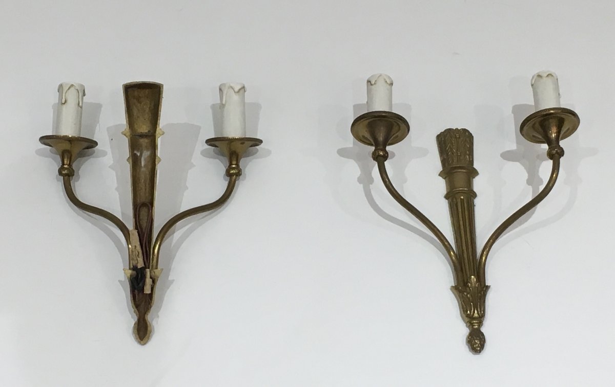 Louis The 16th Style Pair Of Bronze Wall Lights With Quiver. French Work. Circa 1960-photo-6