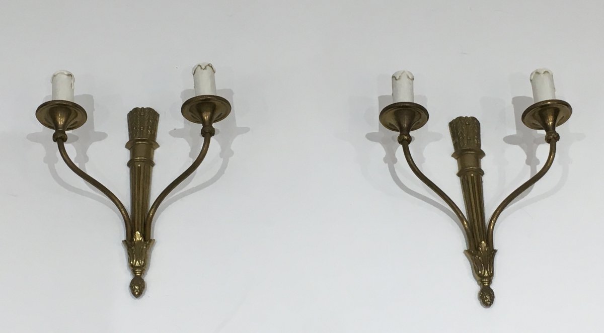 Louis The 16th Style Pair Of Bronze Wall Lights With Quiver. French Work. Circa 1960-photo-7