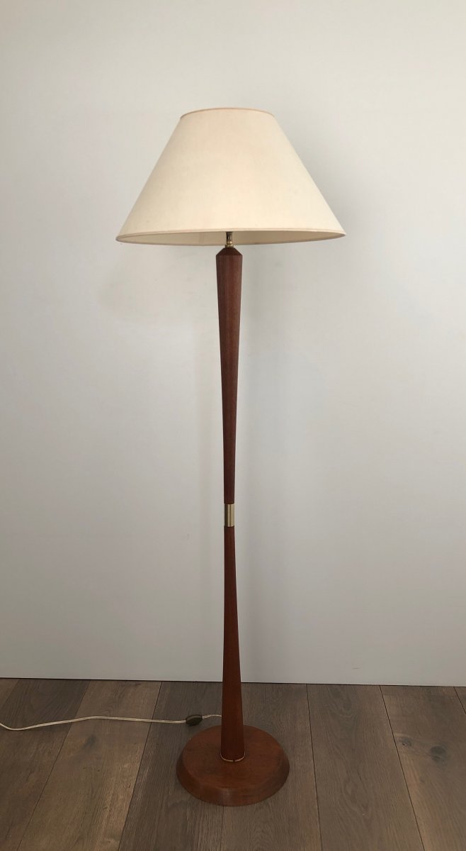 Exotic Wood And Brass Floor Lamp. French. Circa 1970-photo-2