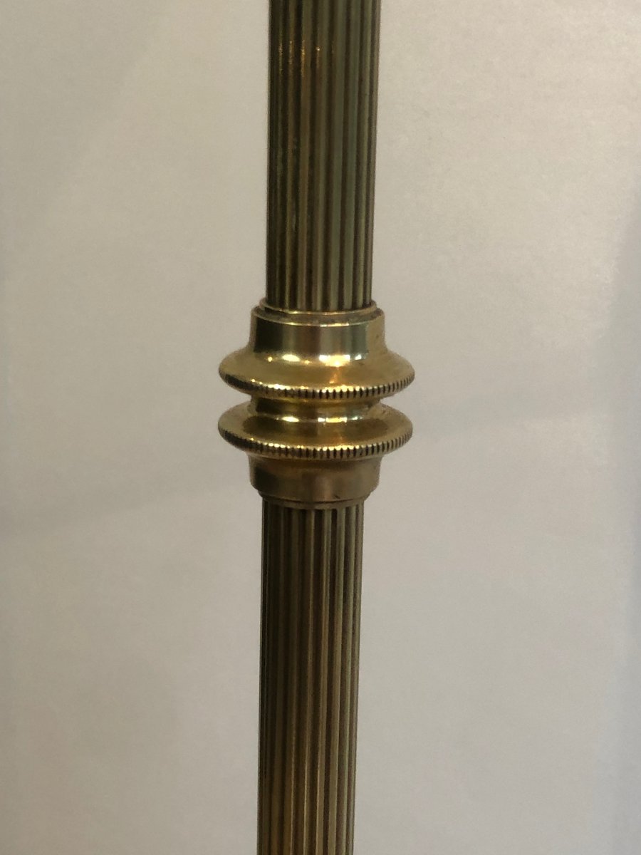 Neoclassical Style Adjustable Brass Floor Lamp With Black Shintz Shade Gilt Inside. Circa 1940-photo-3