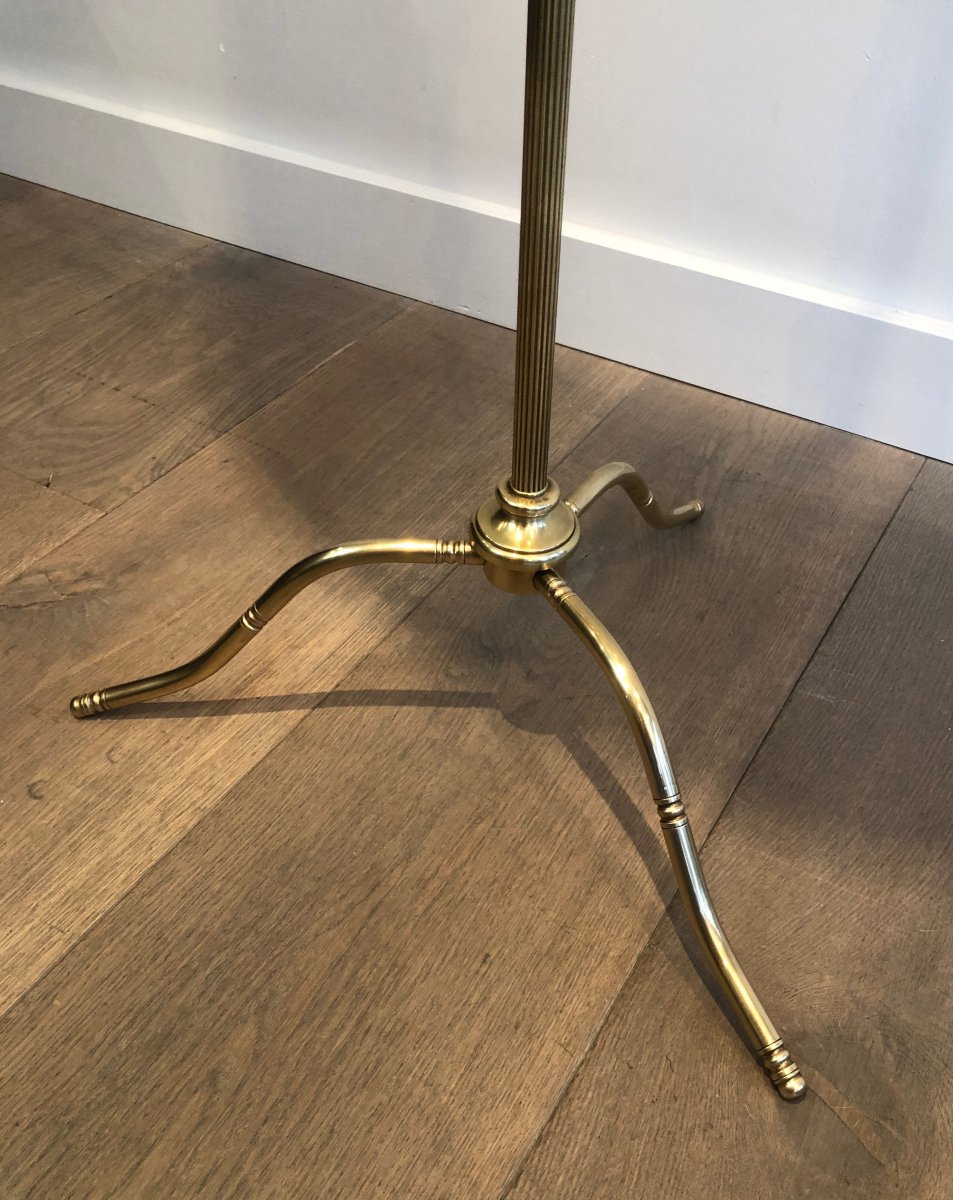 Neoclassical Style Adjustable Brass Floor Lamp With Black Shintz Shade Gilt Inside. Circa 1940-photo-4