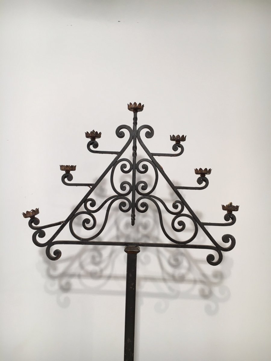 Wrought Iron Floor Lamp With 7 Lights. French. Circa 1940-photo-3