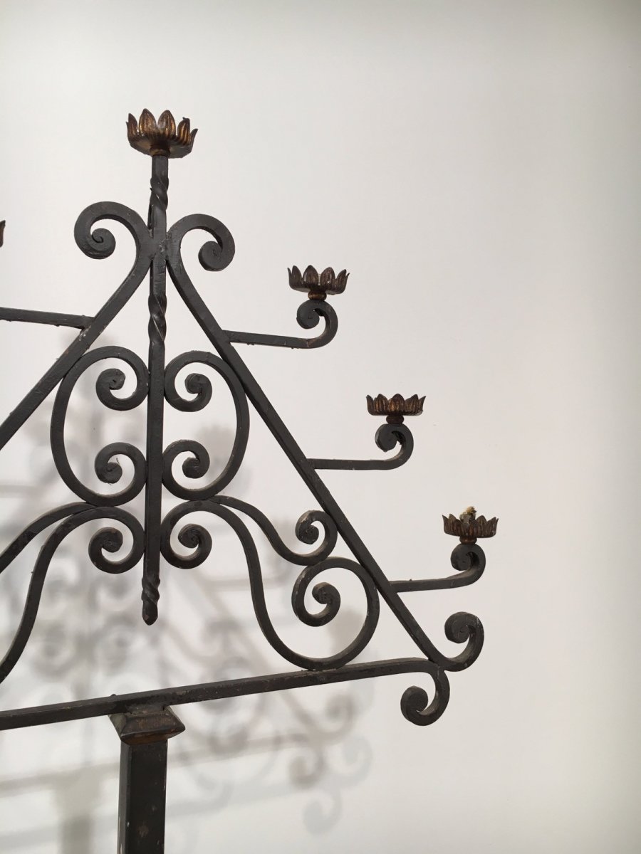 Wrought Iron Floor Lamp With 7 Lights. French. Circa 1940-photo-4