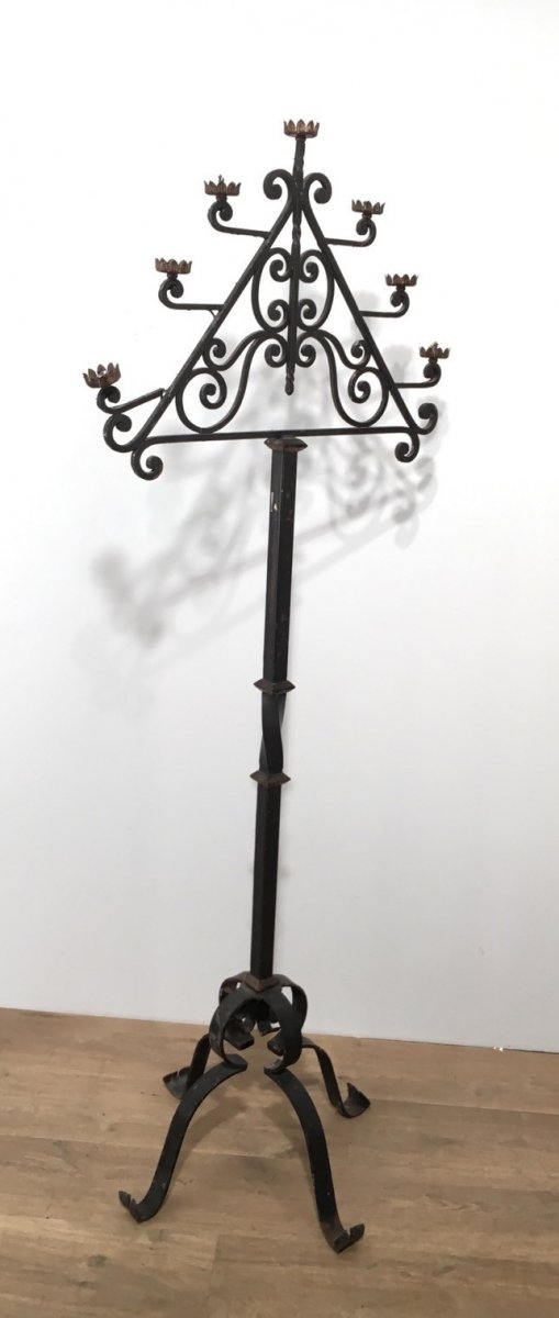 Wrought Iron Floor Lamp With 7 Lights. French. Circa 1940-photo-5