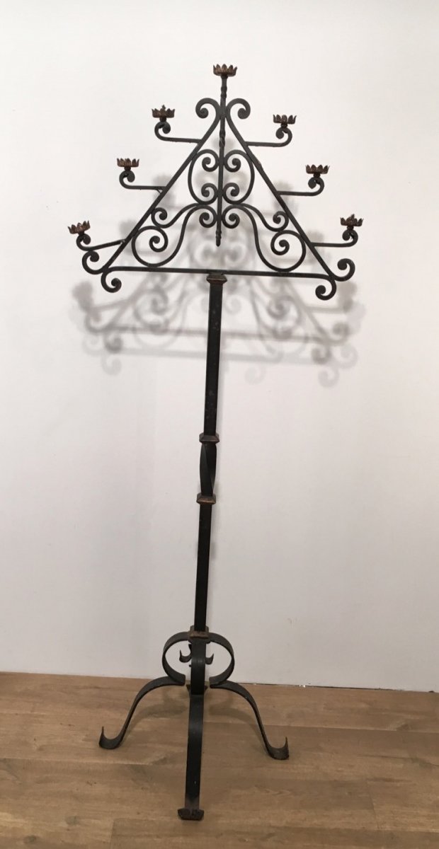 Wrought Iron Floor Lamp With 7 Lights. French. Circa 1940-photo-8