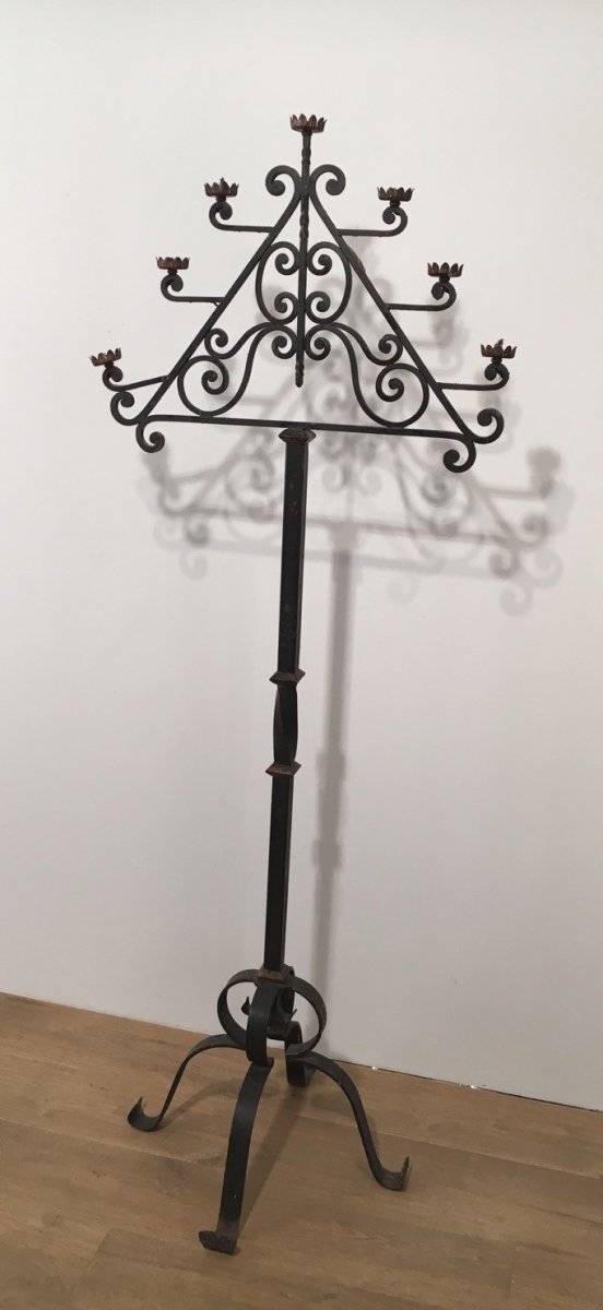 Wrought Iron Floor Lamp With 7 Lights. French. Circa 1940