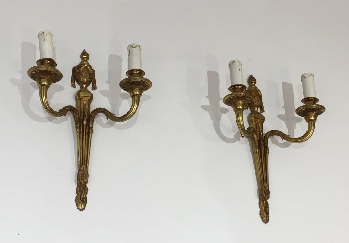 Pair Of Louis The 16th Style Bronze Wall Sconces. French. Circa 1940-photo-2