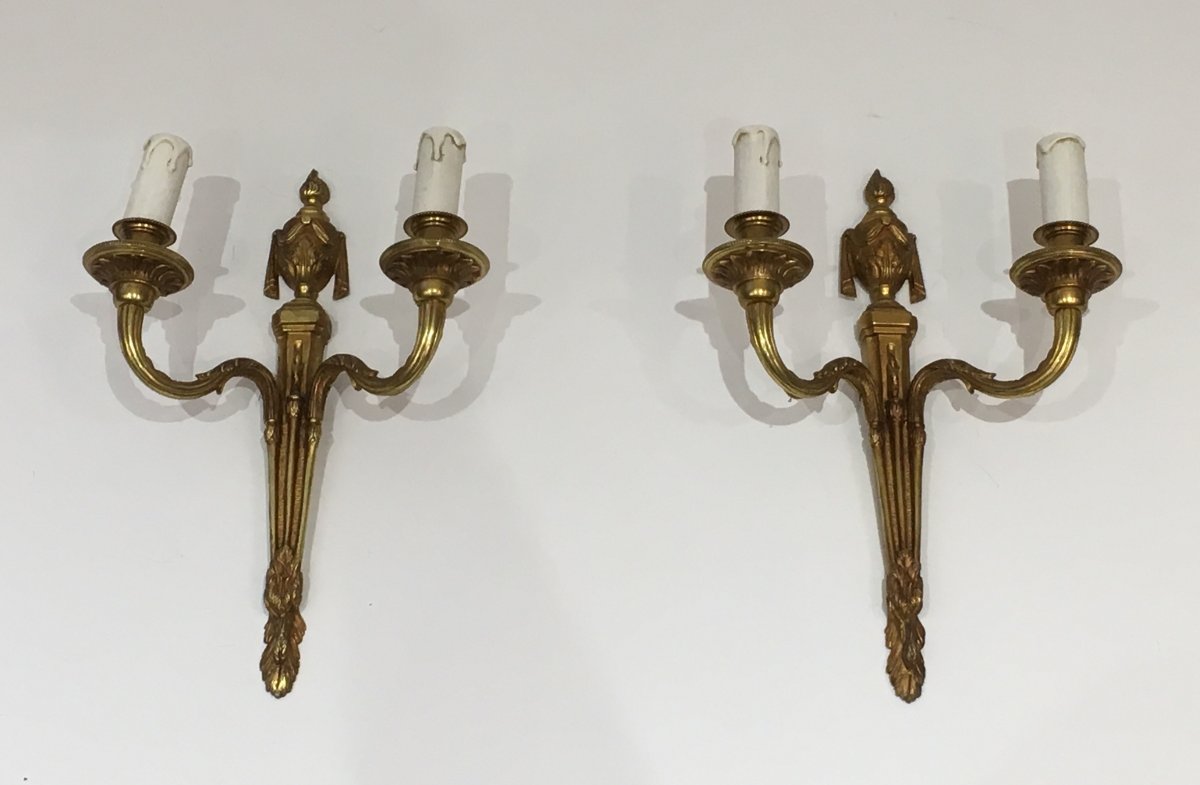 Pair Of Louis The 16th Style Bronze Wall Sconces. French. Circa 1940