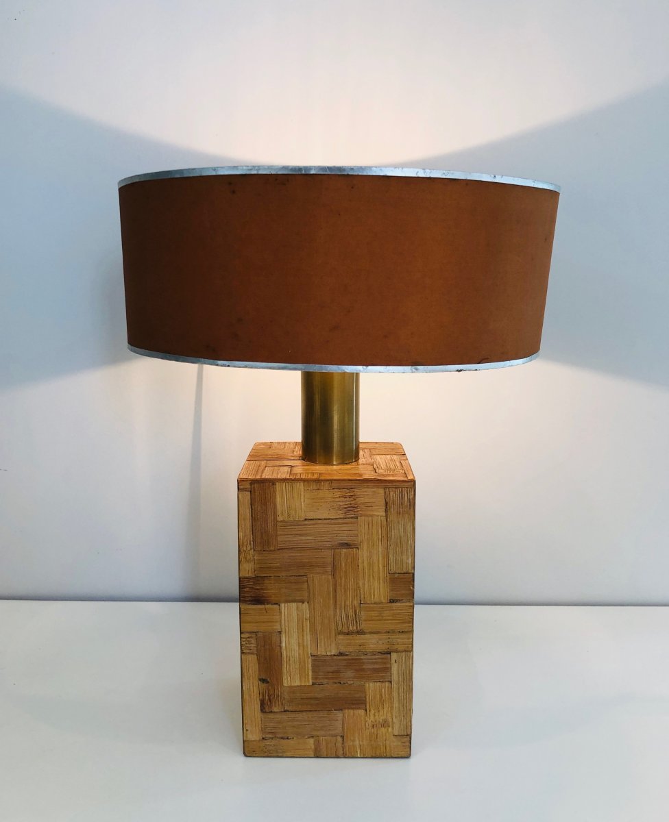 Straw Marquetry Table Lamp. French. Circa 1950-photo-2