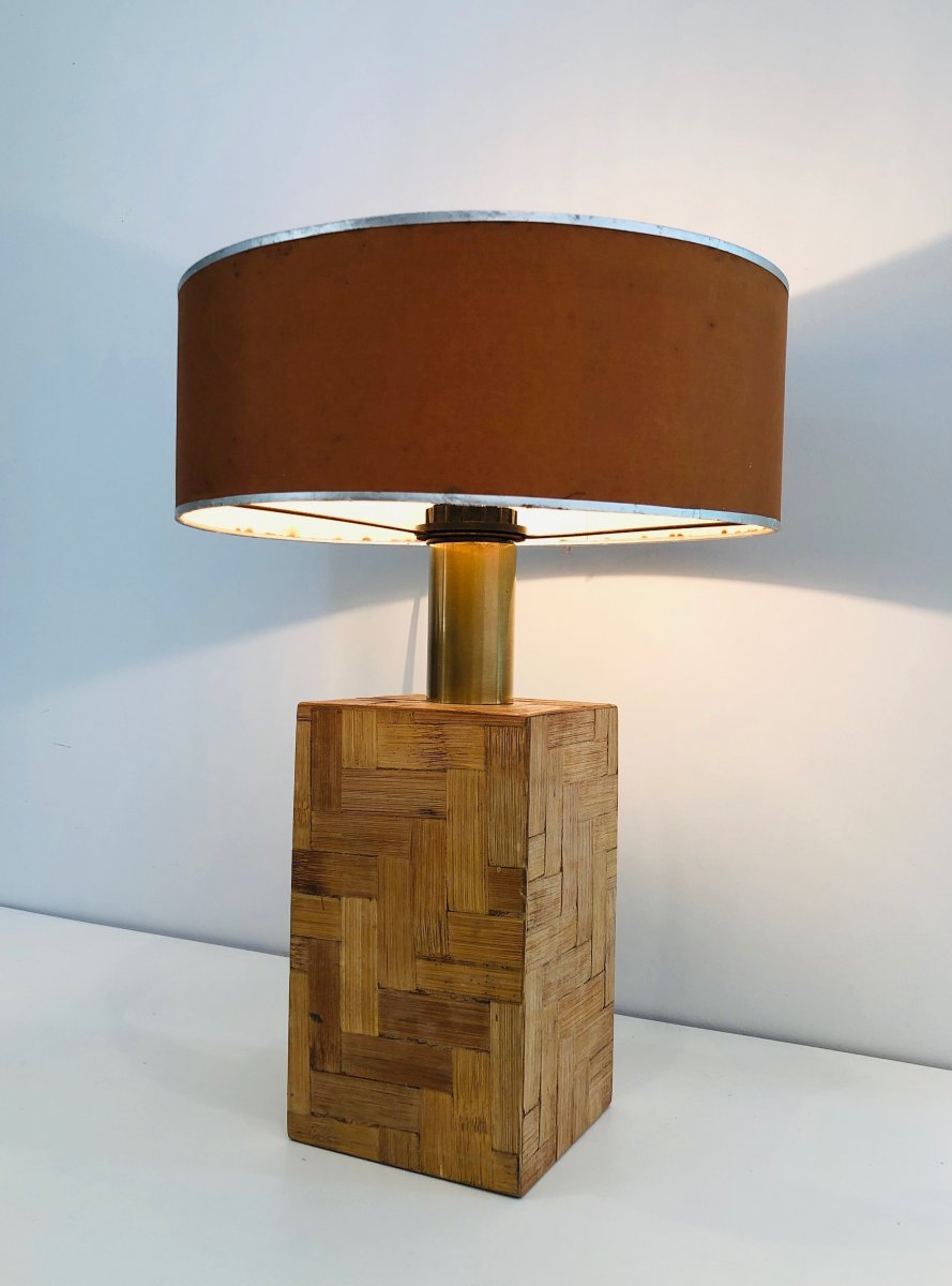 Straw Marquetry Table Lamp. French. Circa 1950-photo-3