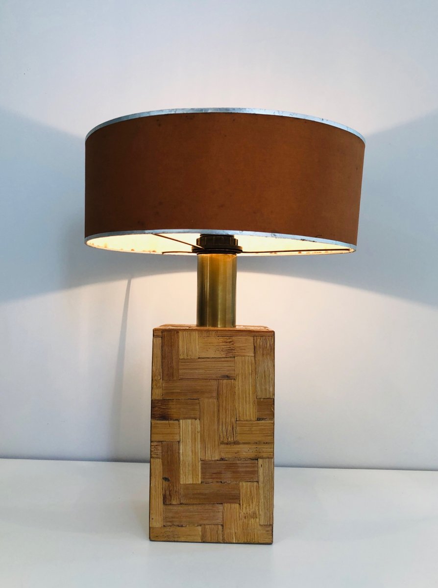 Straw Marquetry Table Lamp. French. Circa 1950-photo-4