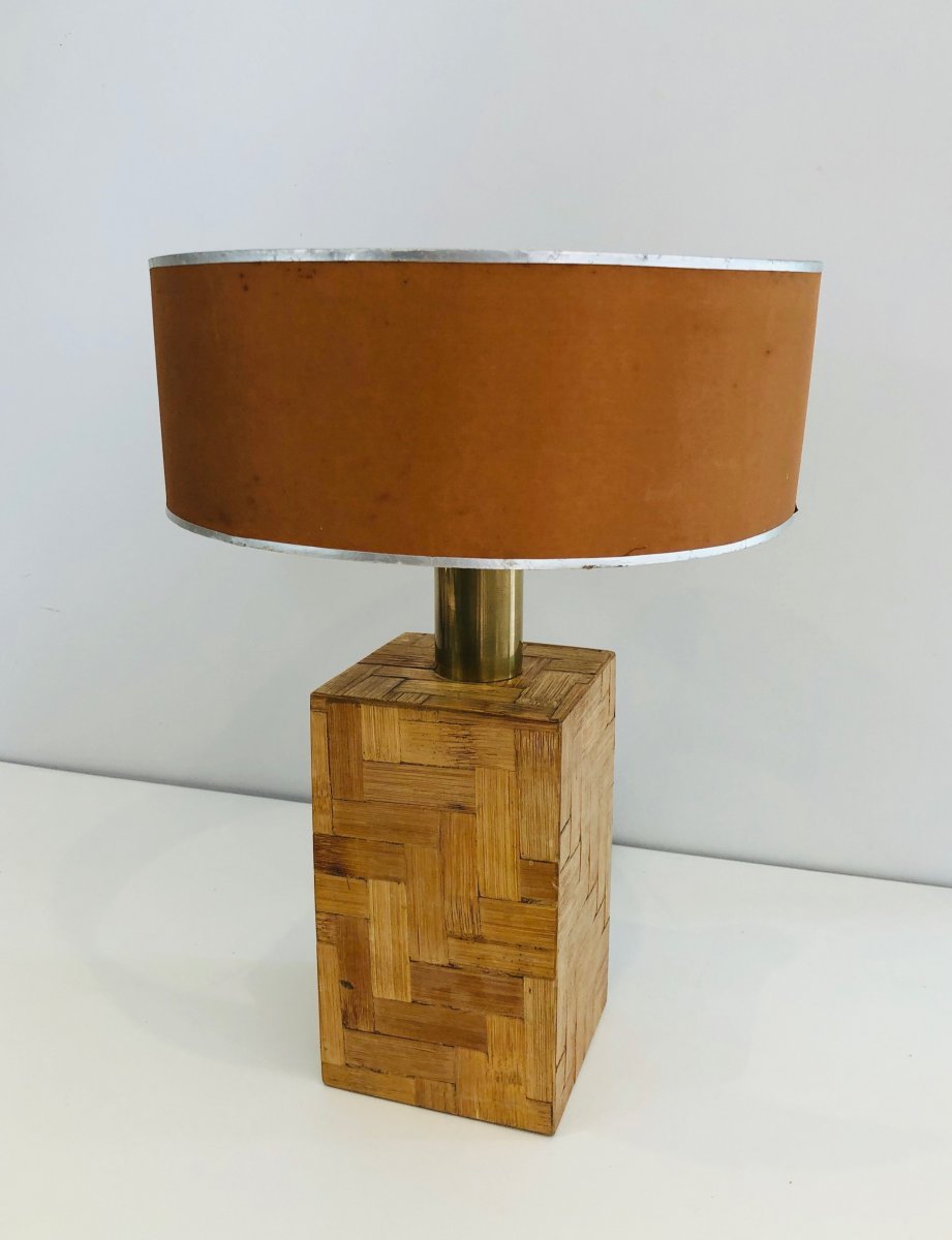 Straw Marquetry Table Lamp. French. Circa 1950-photo-1