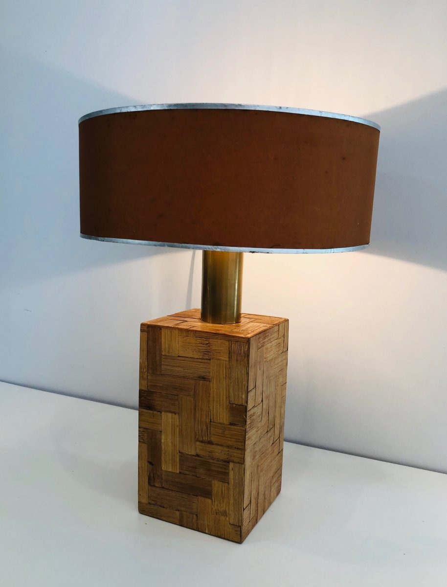 Straw Marquetry Table Lamp. French. Circa 1950-photo-8