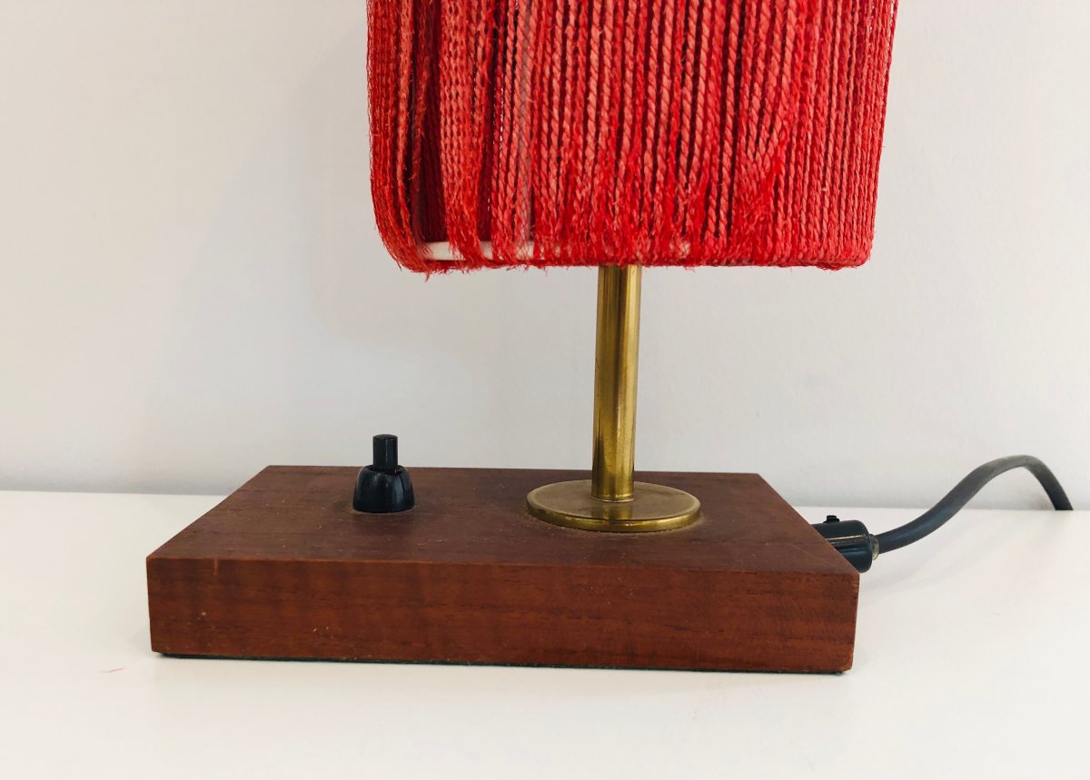 Small Wood, Brass And Wool Table Lamp. French. Circa 1950-photo-4