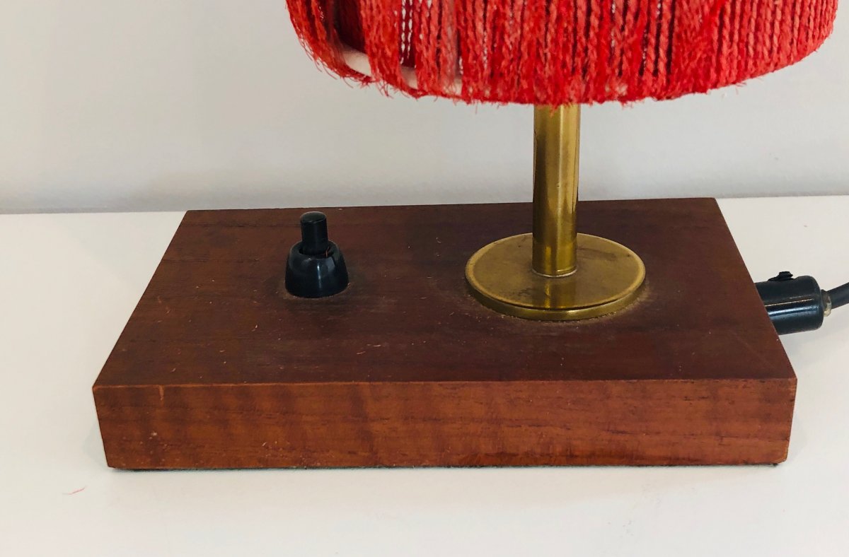 Small Wood, Brass And Wool Table Lamp. French. Circa 1950-photo-1